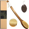 thumbnail image 1 of ICANdOIT-Cerdas de jabalí naturales de 19.68 pulgadas, cepillo de baño antideslizante con mango extralargo, mango doblado, cepillo de ducha para exfoliar la espalda, juego de exfoliación con piedra pó, 1 of 5