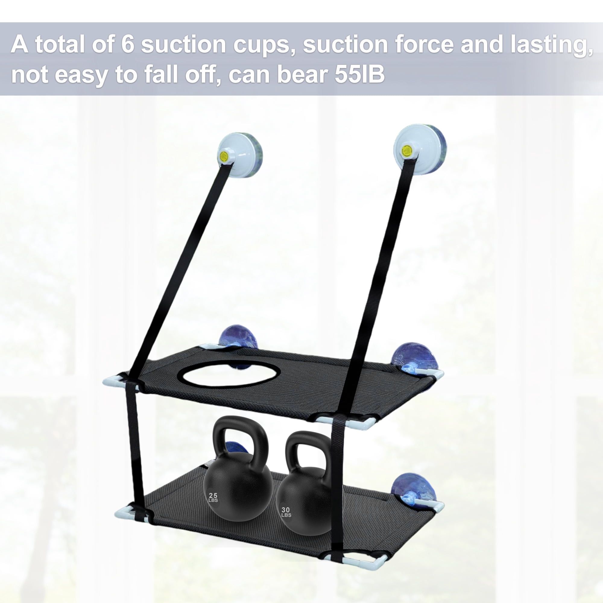Unique Bargains Unique Bargains Cat Window Perch Double-Layer Cat Hammock Cat Window Hammock Cat Window Bed with Two Scratching Posts 20.08"x12.2"x11.02" Black