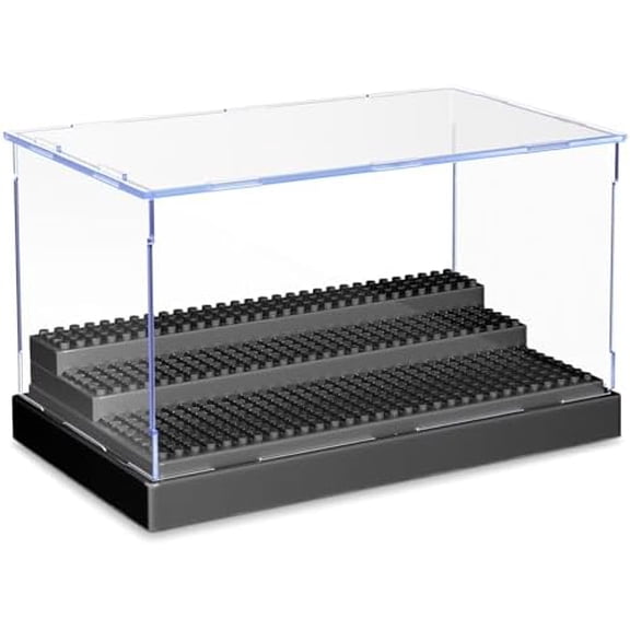 Display Case for Minifigure Action Figures Blocks, Acrylic Minifigure Display Case Box Storage with 3 Movable Steps Gift for Kids Adults