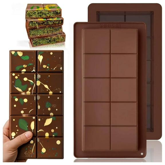 Chocolate Bar Molds Silicone, Large Stuffed Dubai Pistachio Deep Bar Moulds Kit 1 Inch Thick Big Pack of 2, Ideal for Homemade Making Bar Candy Bar Bpa Free DIY