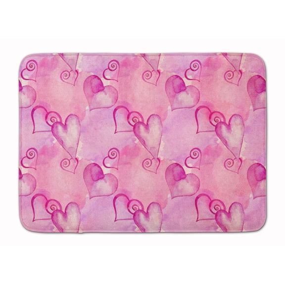 Watercolor Hot Pink Hearts Machine Washable Memory Foam Mat