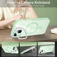 thumbnail image 2 of VENINGO Magnetic for iPhone 15 Case with Camera Frame Stand Compatible with Mag-safe, Shockproof Anti Slip Clear Crystal Glitter Phone Case 6.1", Green, 2 of 8
