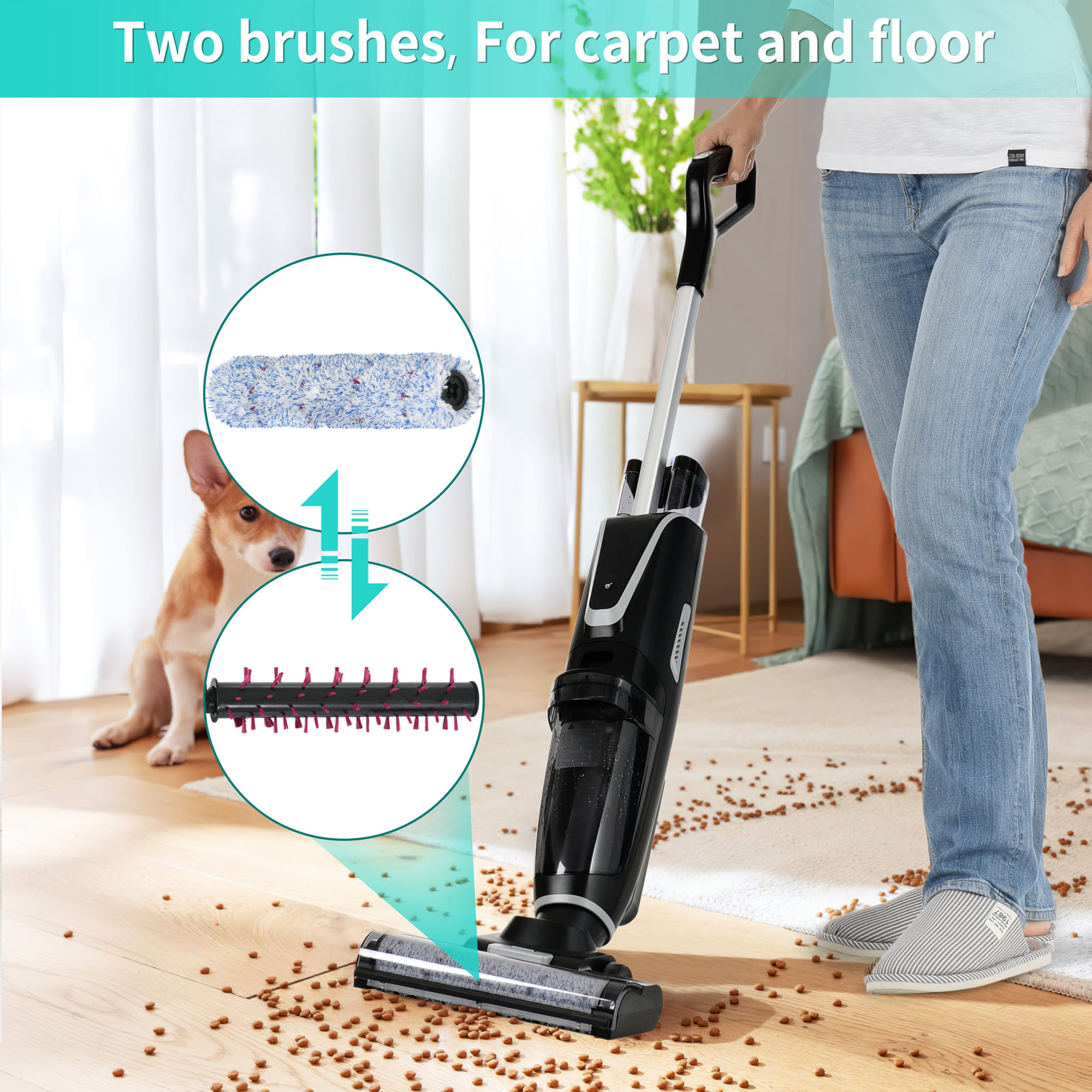 SESSLIFE Cordless Vacuum Cleaner, 3 in 1 Carpet and Floor Sweeper, Wet Dry Vacuum  Cleaner and Mop, Self-Cleaning and 40min Run Time, Black, TE2430 