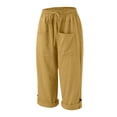 thumbnail image 6 of ABATAB Capri Pants for Women Casual Summer Drawstring Capris Cotton Linen Wide Leg Crop Trousers with Pockets, 6 of 6