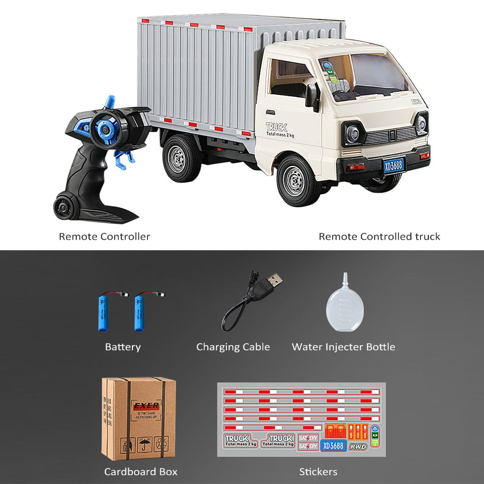 Control 1/16 Scale Remote Control Truck Multi Direction Driving 2.4GHz RC Transporter Car With Spray Function And Brilliant Light