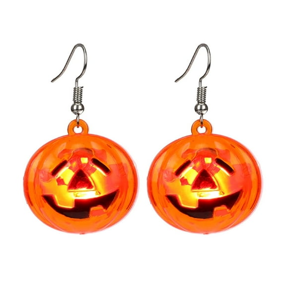 Halloween Pumpkin LED Lights Dangle Hook Earrings for Women Light Up Drop Glowing in The Dark Huggie Hoop Earring