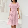 thumbnail image 4 of UoCefik Women's Summer Casual Flutter Sleeve Square Neck Smocked Midi Dress Pink M, 4 of 5