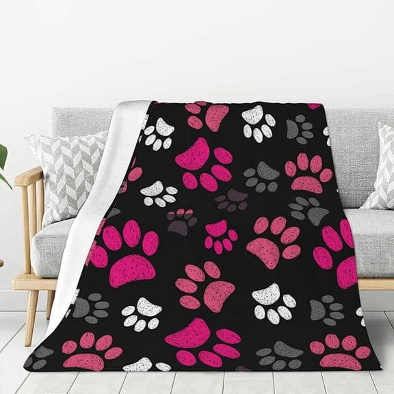 Pink Animal Paws Print Fleece Blanket For Bed & Couch Large Super Soft Throw Blanket For Travel Home Lightweight Warm Fleece Blanket 30" x 40"