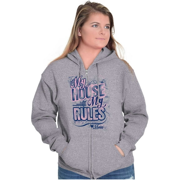 My House My Rules Funny Mom Quote Womens Plus Size Graphic Zipper Hoodie Brisco Brands 2X