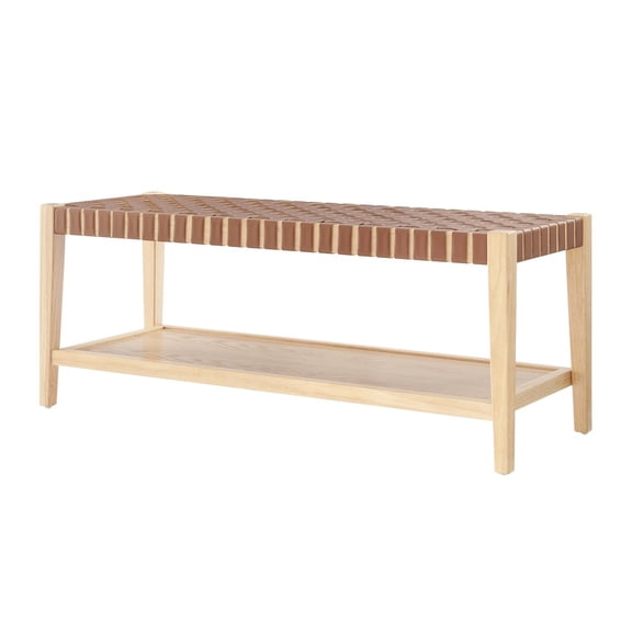 New Pacific Direct Marco Faux Leather Bench in Ochre Brown