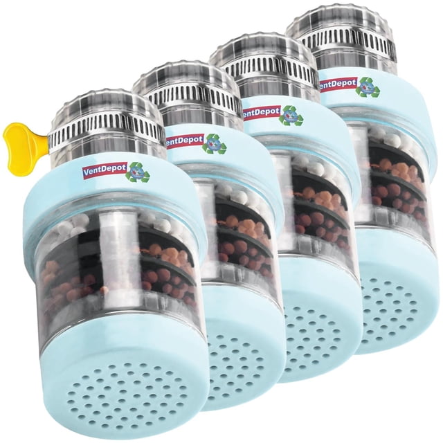 Filtro para Grifo de Agua HydroGuardBlue 4Pzas Ø15-22mm Carbón Activado Zeolita Maifan Sulfito de Calcio PVA Azul