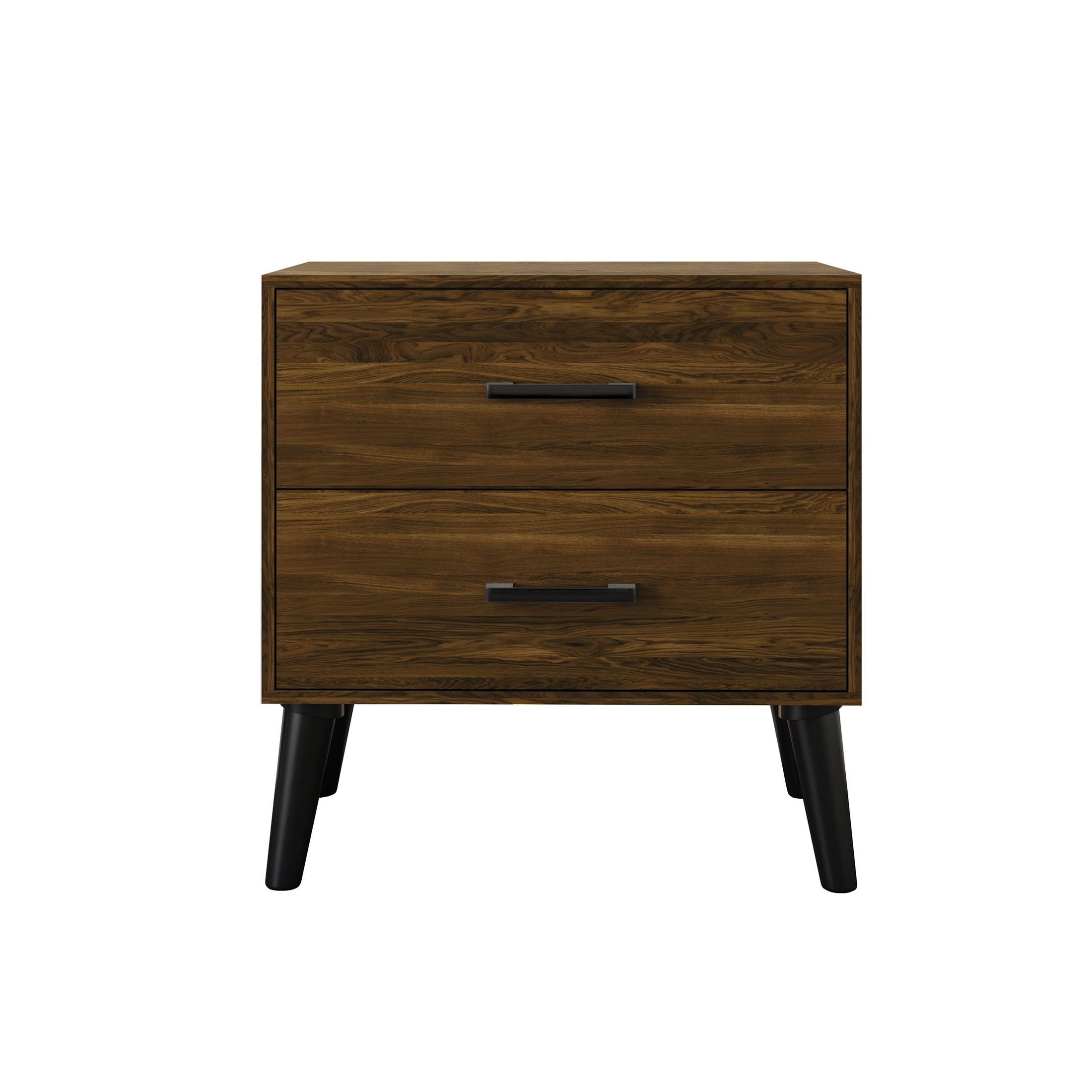Castle Place Rustic 2 Drawers Wooden Nightstand, Brown