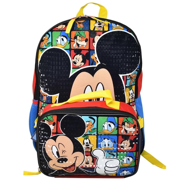 Mickey Mouse 16" Backpack with Lunch Bag Set- Perfect for Preschool & Elementary Boys & Girls