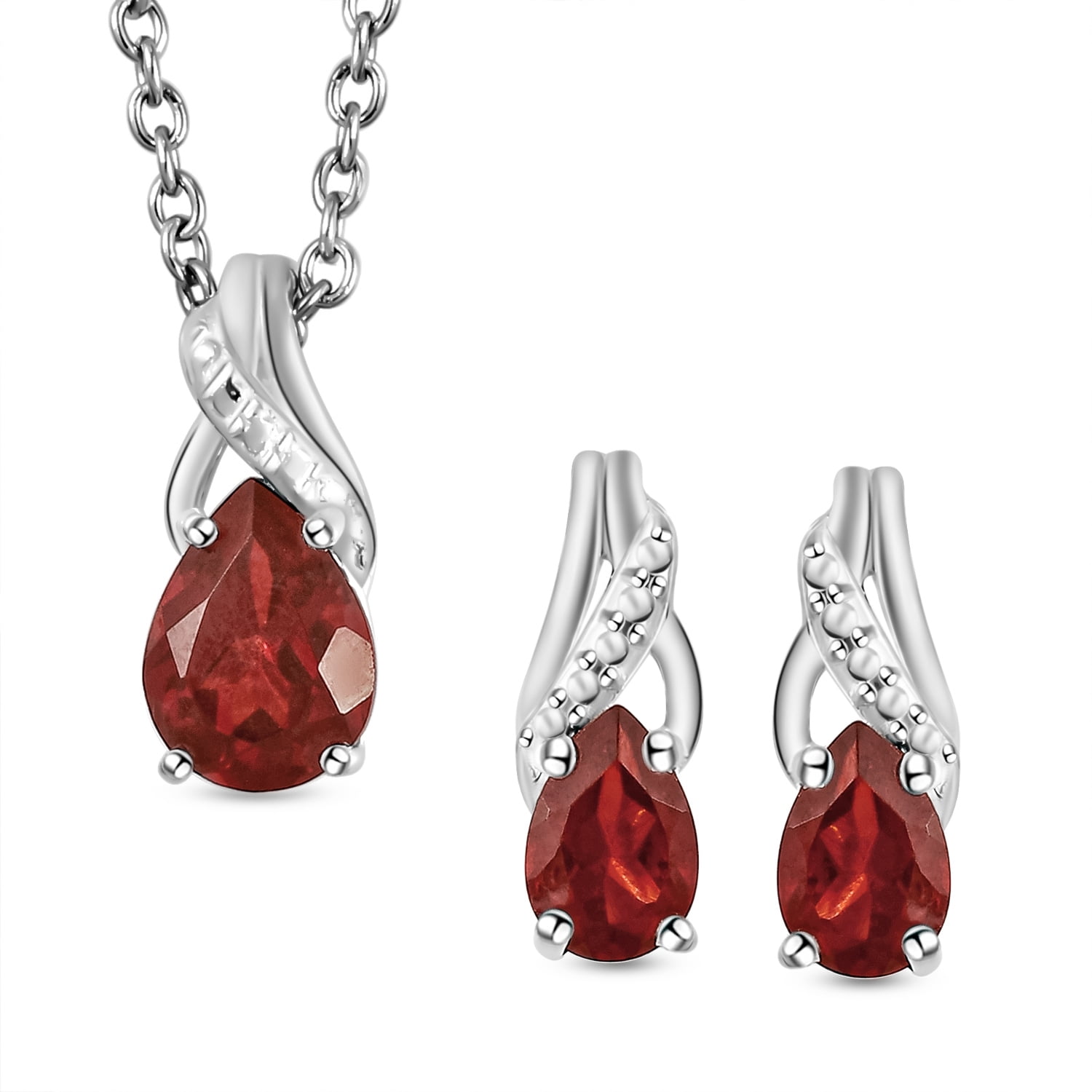 White gold finish red ruby and created diamond Necklace earring set free postage 