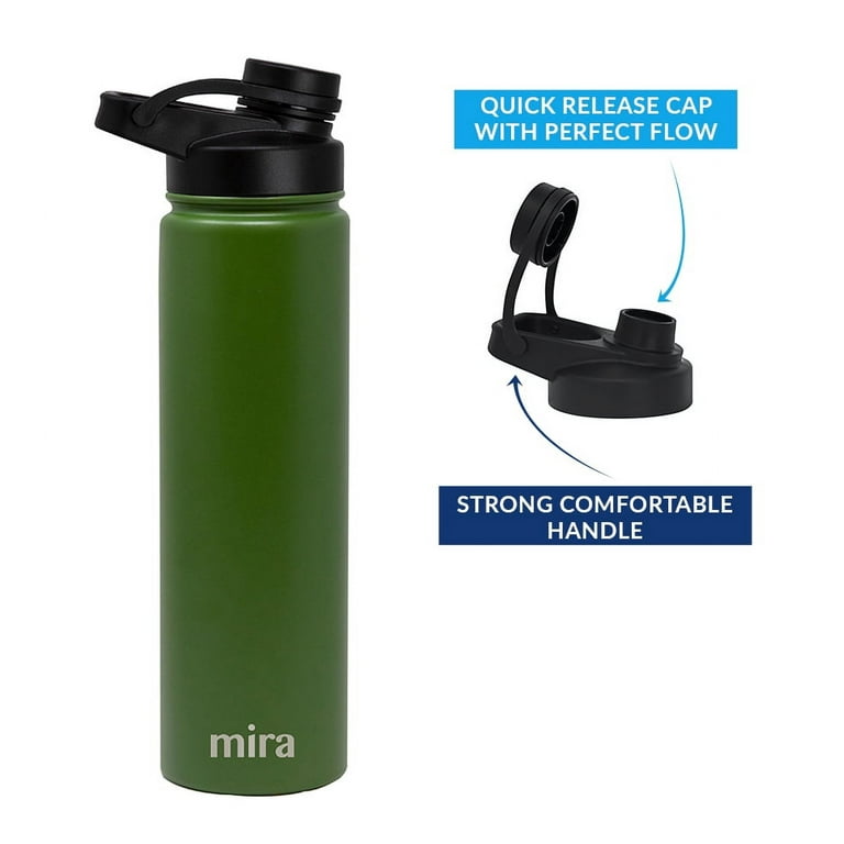 Mira Stainless Steel Water Bottle - Hydro Vacuum Insulated Metal Thermos Flask Keeps Cold for 24 Hours, Hot for 12 Hours - BPA-Free One Touch Spout