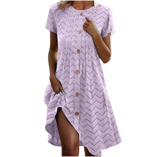 Mgmyaa Robe d'Été Décontractée à Manches Courtes avec Boutons pour Femmes Robe Midi de Plage Voyage Vacances