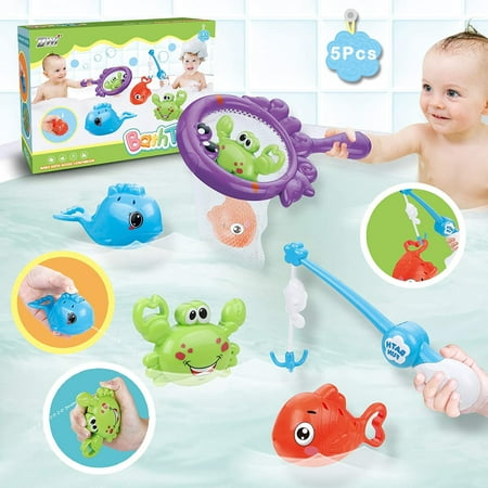Baby Bath Fishing Toys, Bathtub Pool Toys Set with Fishing Pole & Net, Bath Toys for 1 Year Old Toddler Boys Girls
