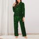 thumbnail image 2 of Fotbe Green Sparkling Conjunto de Pijama de Manga Larga para Mujer con Estampado, Ropa de Dormir de 2 Piezas, Conjunto de Casa Suave y Cómodo con Bolsillos-Large, 2 of 7