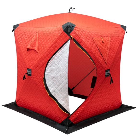 Outdoor Ice Fishing Tent ,Portable Insulated Pop Up Thermal Ice Fishing Tent Shelter, with Detachable Ventilation Windows Oxford Fabric Zippered Door 1-2 Person