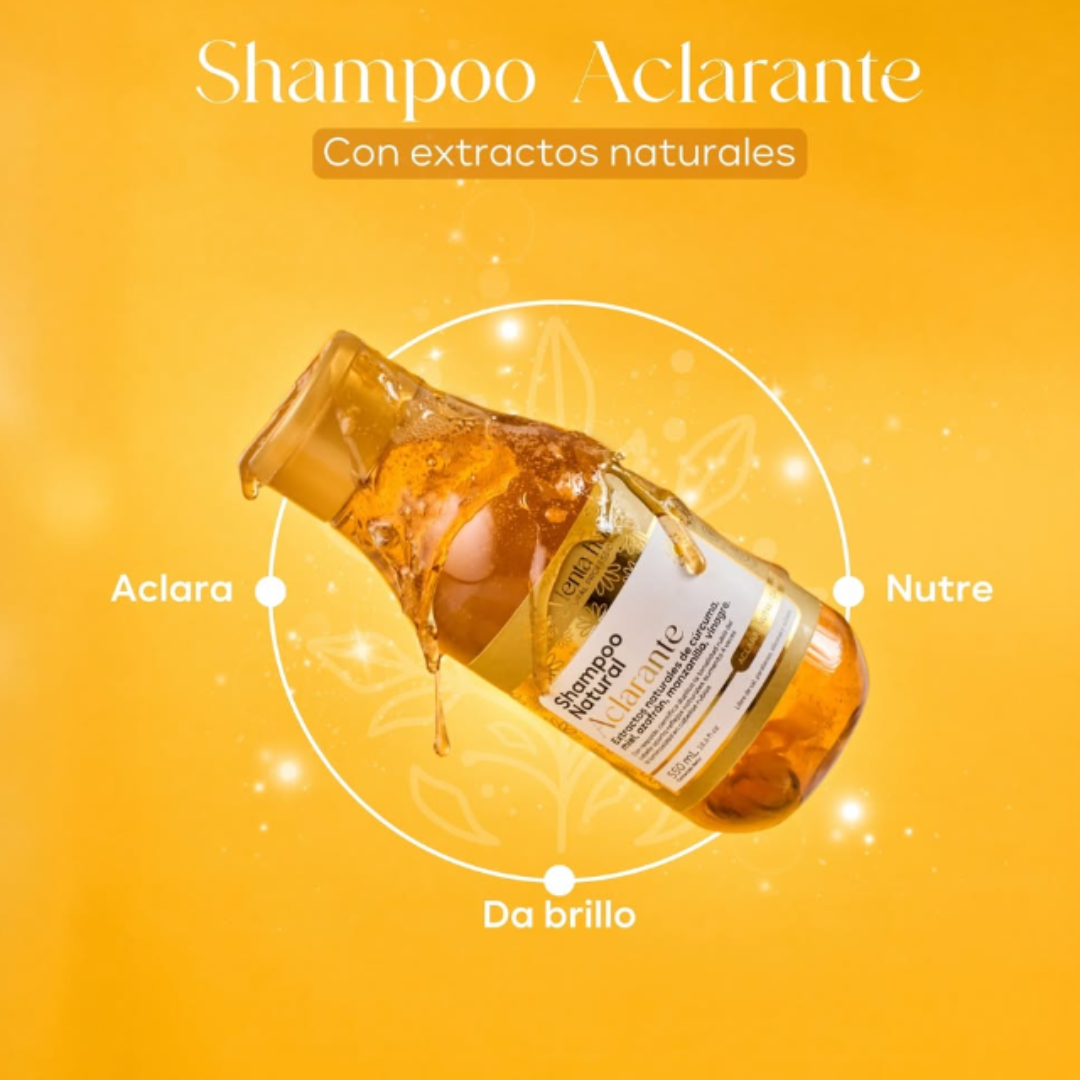 Kit 2 Pack Shampoo Aclarante Natural Manzanilla y Cúrcuma y Tratamiento Leave in con termoproteccion crema de peinar antifrizz Manzanilla Classic 550ml Vegan Menta Hair  Cabellos Rubios