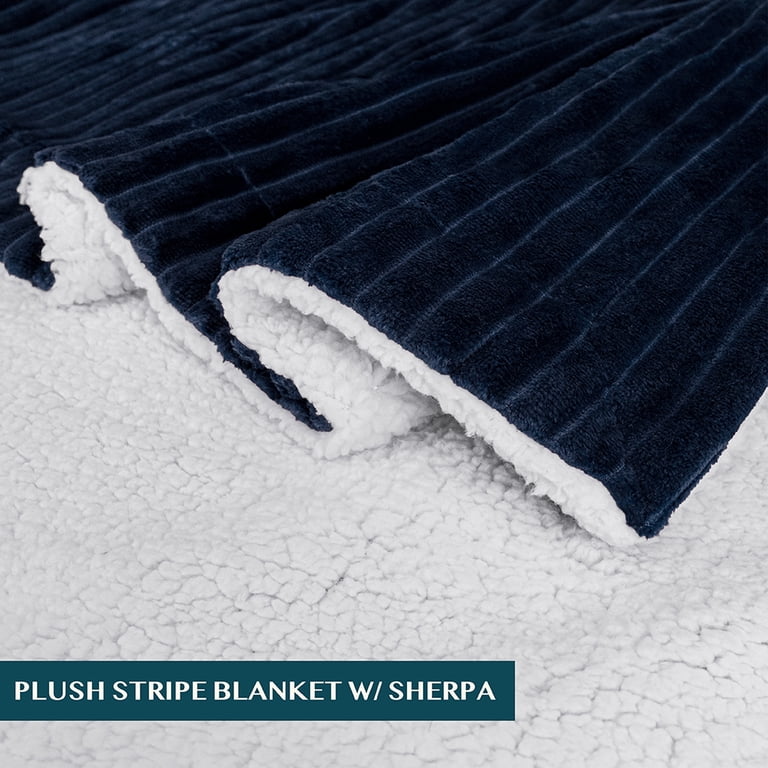 Pavilia Reversible Sherpa Fleece Throw, Navy 60x80 photo 3