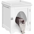thumbnail image 2 of Cat Litter Box Enclosure, Hidden Litter Box Furniture with Side Towel Bar, Wooden Cat Washroom, Storage Cabinet, Indoor Pet House, Side Table Nightstand, White, 2 of 9