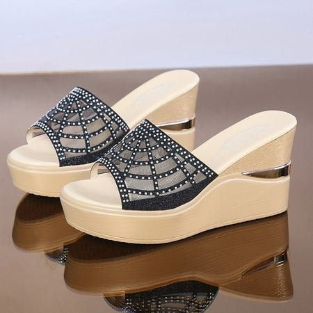 

Cathalem Open Toe Shoes Women’s Summer Fashion Sandals Wedges Beach Slippers Roman Women s slipper Womens Knit Slippers Non Slip Black 8.5