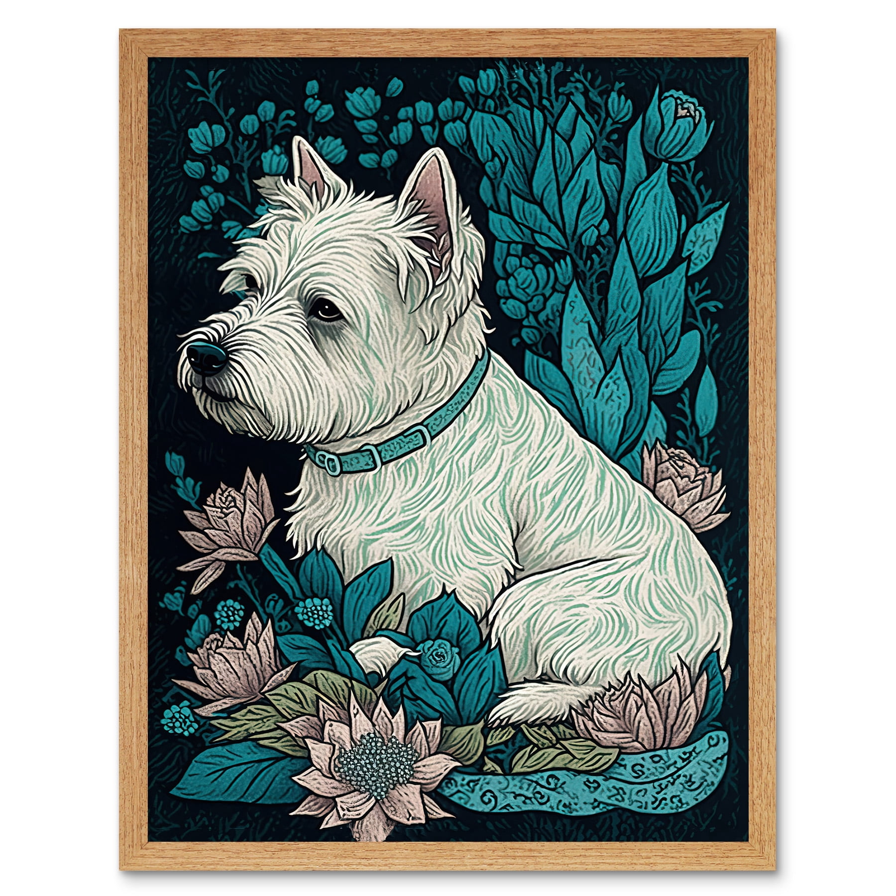 West Highland White Terrier Sitting in Flower Field Modern Dark ...