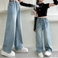 thumbnail image 7 of Hrsba Girls Jeans Full Length Straight Leg Wide Leg Denim Pants Embroidery and Print Soft Casual Daily Bottoms for Girls Fashion Outdoor Wearing, 7 of 7