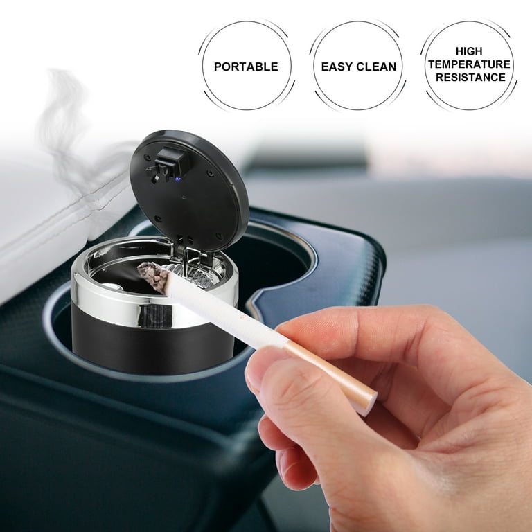 home bargains cigarette Unique Bargains Universal Car Ashtray Trash Can Cigarette Cylinder with Lid LED Light Portable Detachable Plastic Black, Adult Unisex, Size: 2.99x3.78