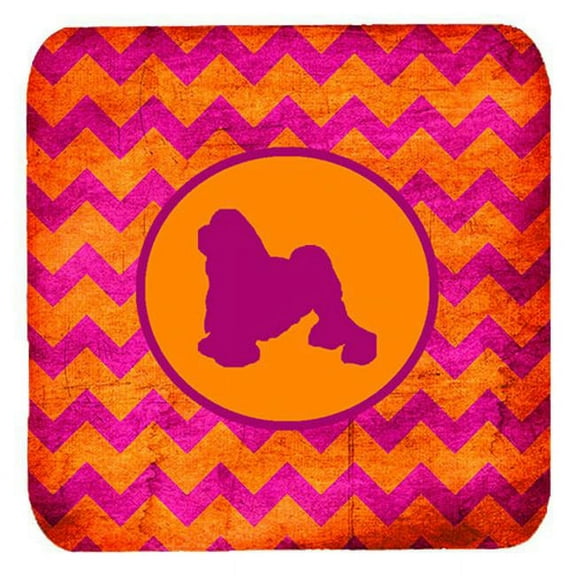 Lowchen Chevron Pink And Orange Foam Coasters, Set Of 4