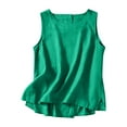 thumbnail image 3 of LangJing Women Tank Tops Petite Cotton Linen Sleeveless Shirts Split Hem Crew Neck Blouse Solid Gauze Camisole for Layering Green,M, 3 of 4