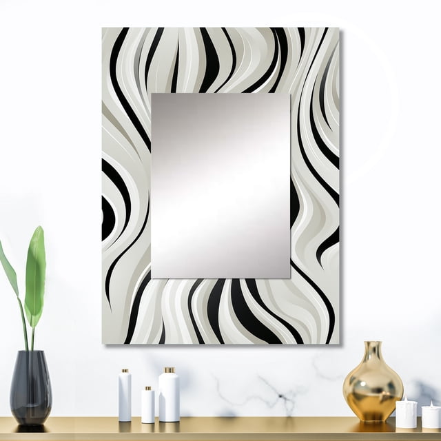 Designart "Zebra Elegance In Monochrome" Abstract Wall Mirror, Printed White Wall Mirror, Modern Bathroom Wall Mirror, Decorative Abstract Mirror - 24x32 Inch
