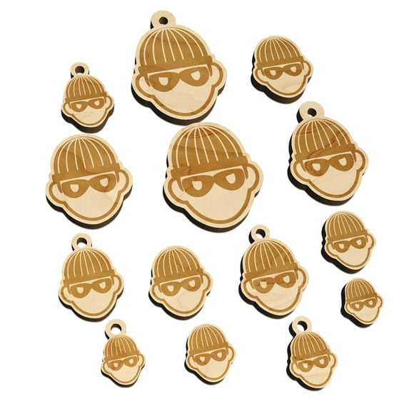 Occupation Thief Burglar Criminal Icon Wood Mini Charms Shapes DIY Craft Jewelry - With Hole - 30mm (6pcs)