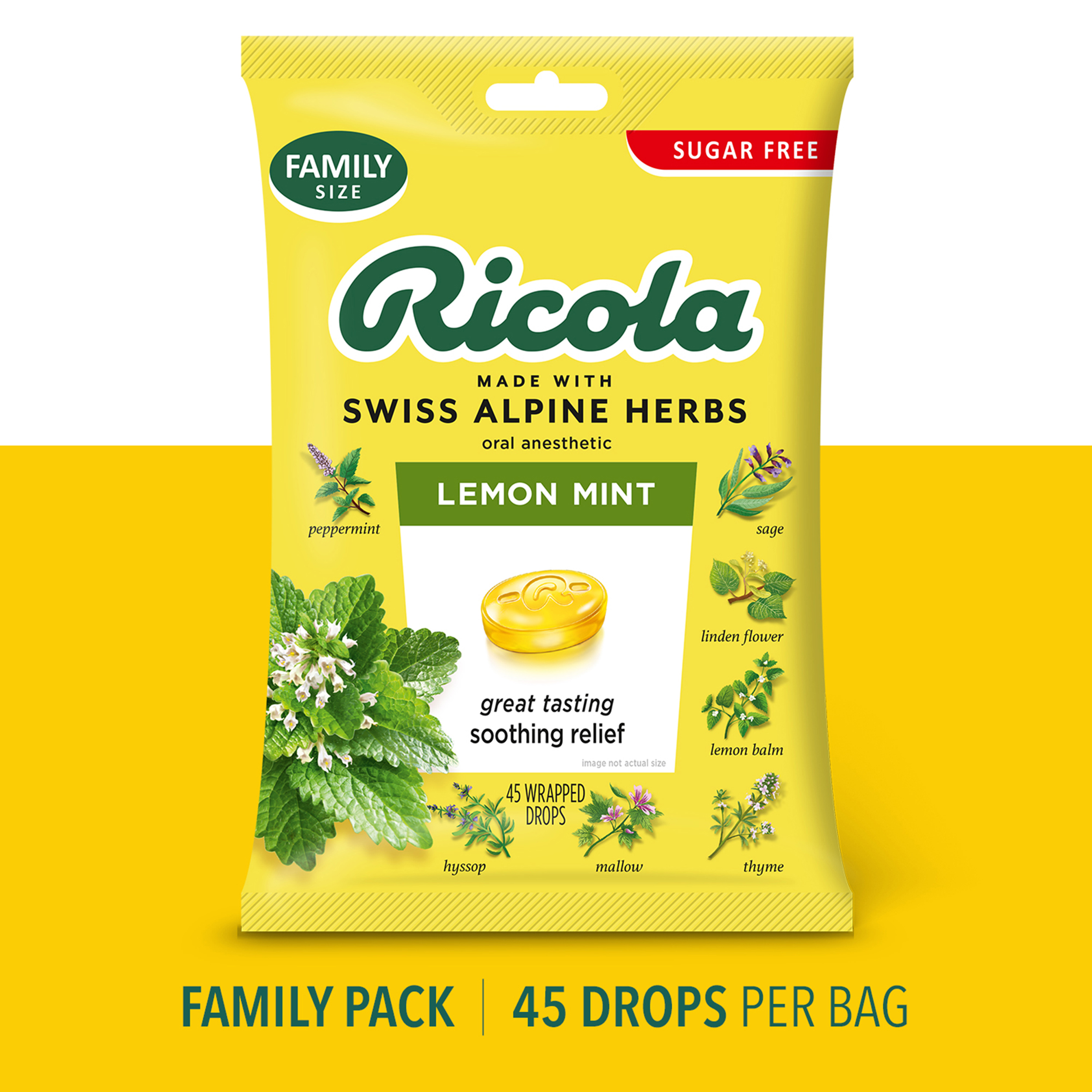 Ricola Sugar Free Lemon Mint Throat Drops, Refreshing Throat Relief - 45 Ct - image 2 of 11