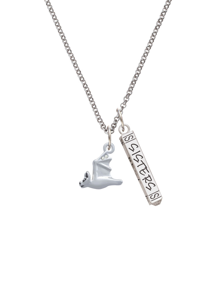 Delight Jewelry Silvertone 3-D Flying Bat with Crystals Silvertone Sisters Best Friends Forever Bar Charm Necklace, 23"