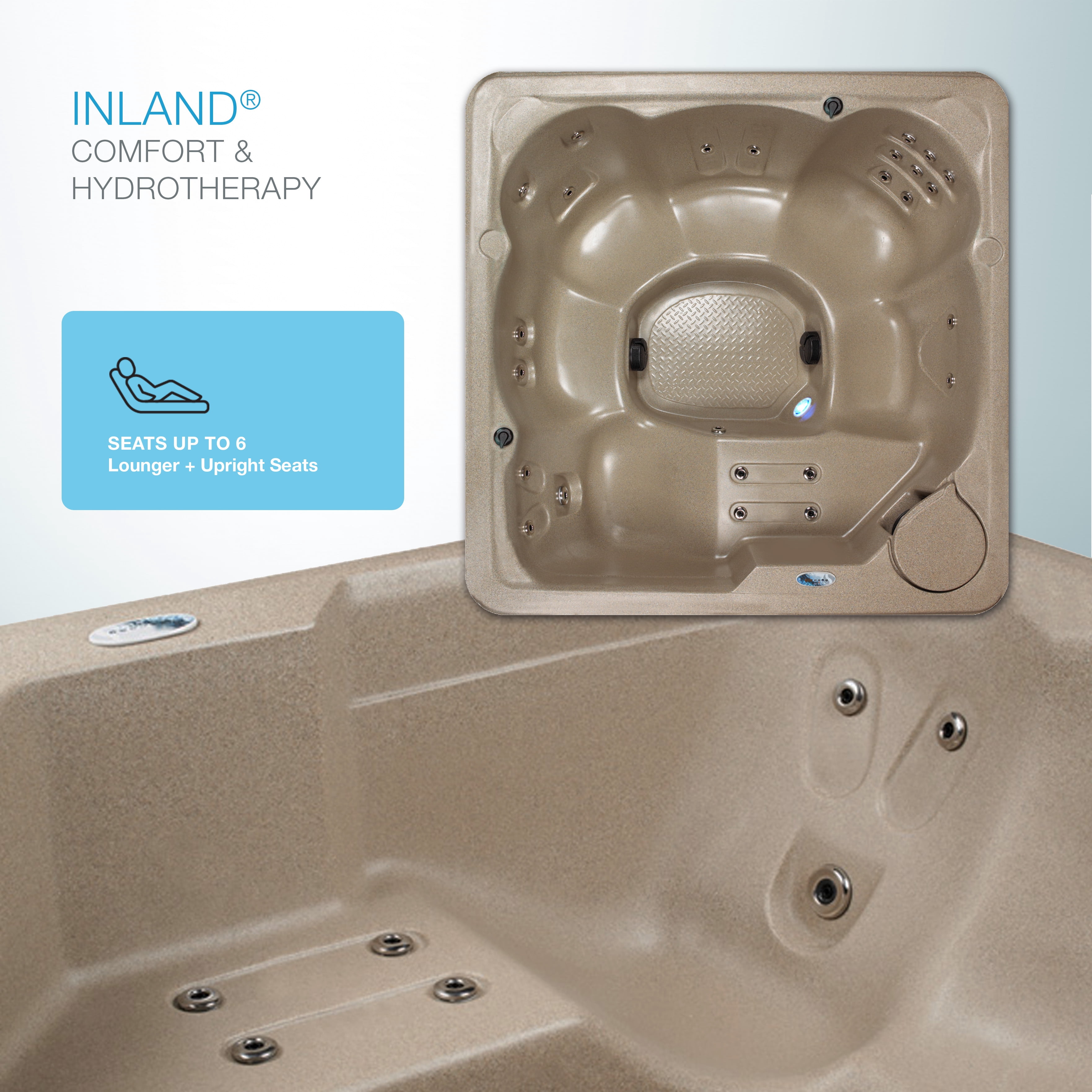 Aqualife by Strong Spas Inland 6 Person Square Hard Side Plug & Play Hot Tub, 24 Jets, Cobblestone