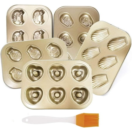 

Nonstick Donut & Madeleine Pan for Baking 6-Cavity Non-Stick Carbon Steel Muffin Pan with Silicone Brush Madeleine Mold Cake Pan for Kitchen Oven Baking Bread (Champagne Gold) (Heart shaped donut)