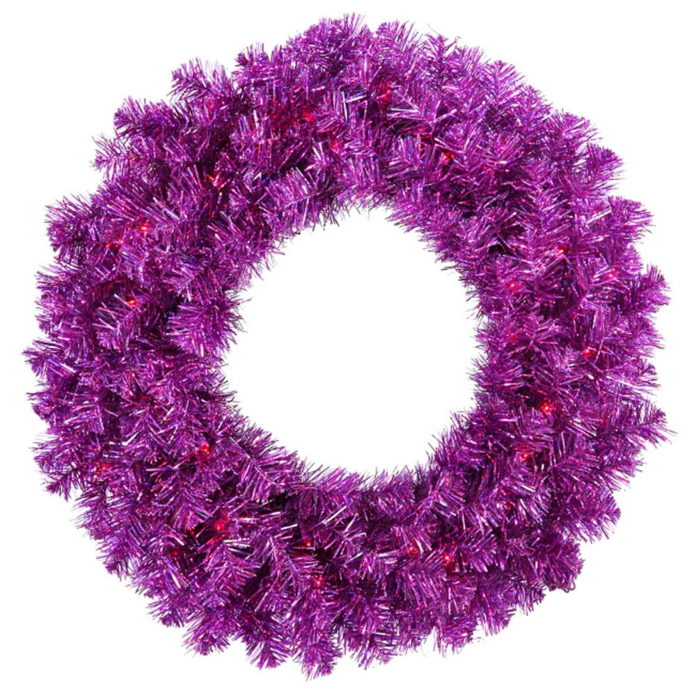 36" PreLit Wild Purple Tinsel Artificial Christmas Wreath Purple
