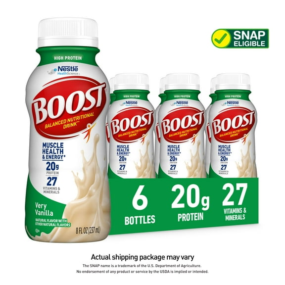 BOOST 20g High Protein Nutritional Drink Shakes, Very Vanilla, 8 fl oz, 6 Pack