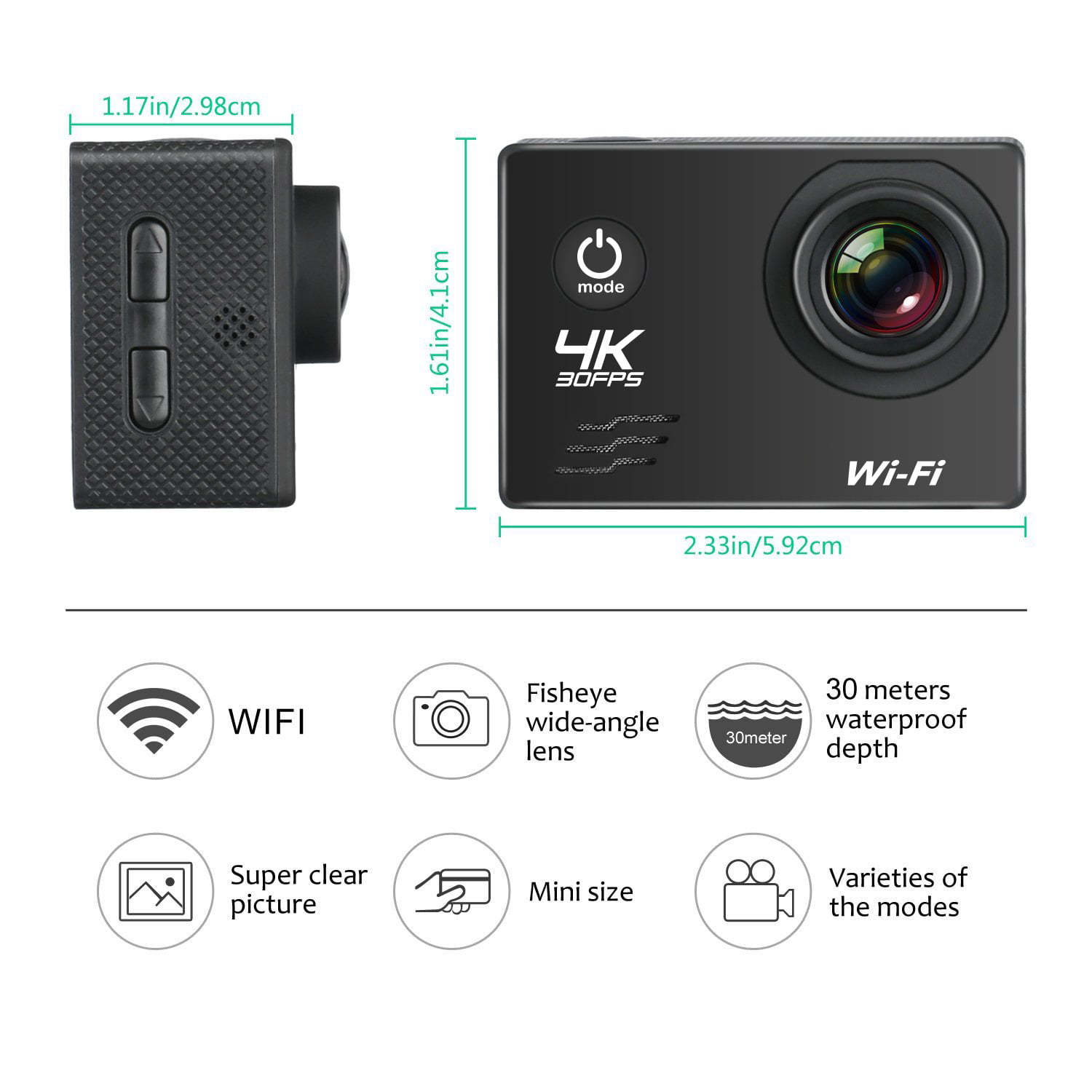 Hivvtui Action Camera 4K30FPS Ultra HD Waterproof Camera,98FT 30M  Underwater Cameras and Remote Control 170° Wide Angle Video Recording  Sports Cameras