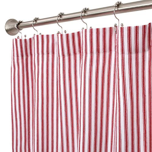 Cackleberry Home Red And White Ticking Stripe Woven Cotton Shower Curtain Extra Long 72 Inches W X 84 L Com Cackleberry Home Red And White Ticking, Ticking Shower Curtain