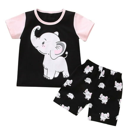 

Fesfesfes Toddler Kid Baby Girls Summer Cute Elephant Print Top Shorts Clothes Set