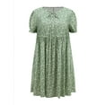 thumbnail image 4 of DARING DIVA Plus Size Tie Neck Short Sleeves Floral A-Line Dress 3X Light Green, 4 of 5