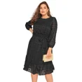 thumbnail image 1 of Vestido de fiesta elegante de manga larga para mujer, vestido de noche Formal negro con cintura anudada, Midi escalonado, talla grande, 6XL, 7XL, 1 of 7