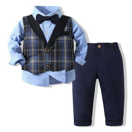 

Qudderr Infants Baby Boys Gentleman 4 Piece Outfit Toddler Vest Long Sleeve Shirt with Bowtie and Pants Spring Fall Set for 9 Months-5 Years