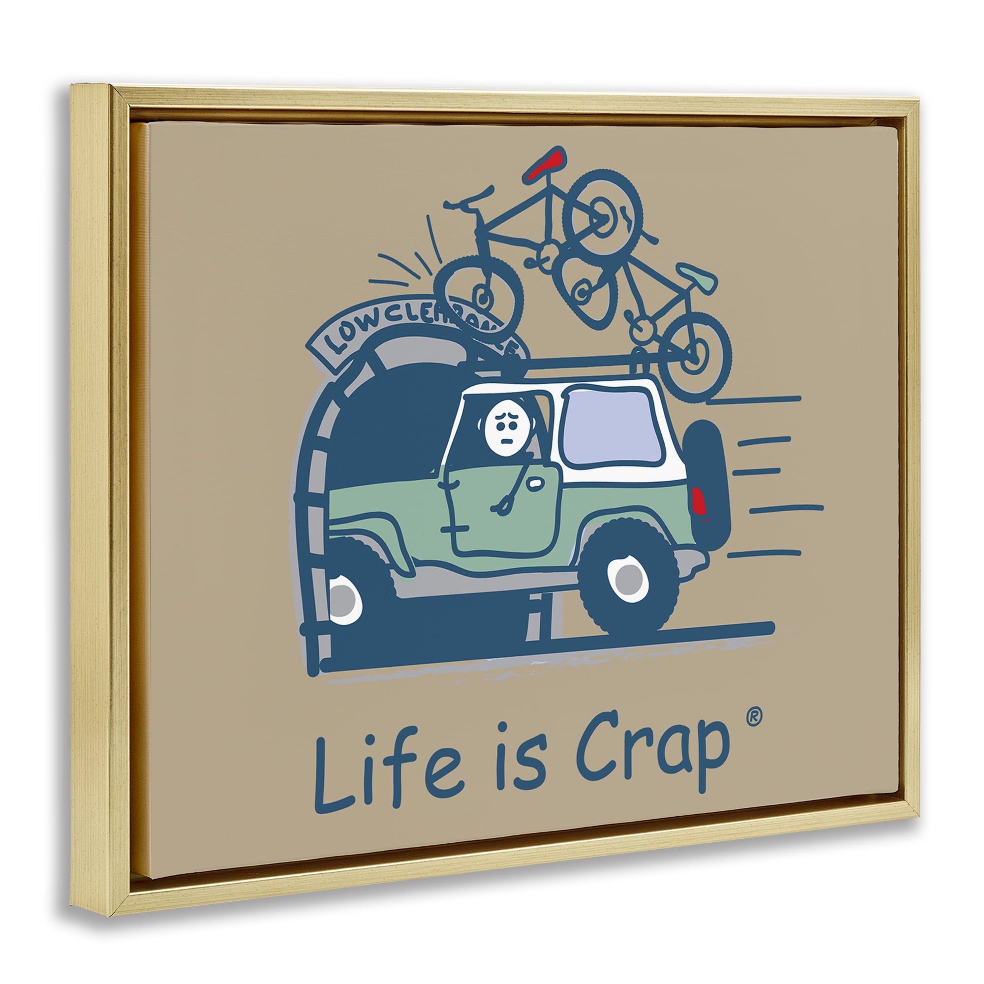 Stupell Industries Falling Bikes Overpass Novelty & Humor Painting Gold Floater Framed Canvas Art Print Wall Art, 21 x 17