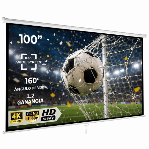 Pantalla Proyector Manual 100pulg. AUDIOTEK Blanco Intenso Blackout 16:9 Quick Release