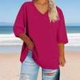thumbnail image 4 of cocolona Womens Plus Size Summer 3/4 Sleeve Tops Oversized V Neck Lightweight T-shirts Fashion Casual Solid Color Blouse 4XL, 4 of 5