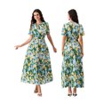 thumbnail image 3 of ZAXARRA Women Boho Floral Maxi Dress Short Sleeve V Neck Long Ruffle Dress Smocked Waist Aline Tiered Beach Dress, 3 of 8
